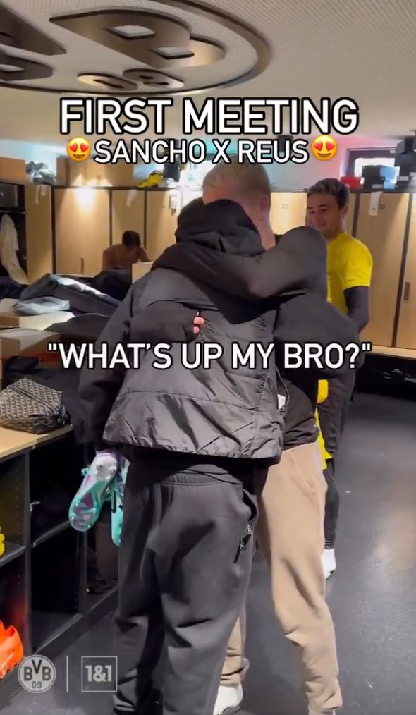 Jadon Sancho received a warm welcome from his former teammates in the Borussia Dortmund dressing room