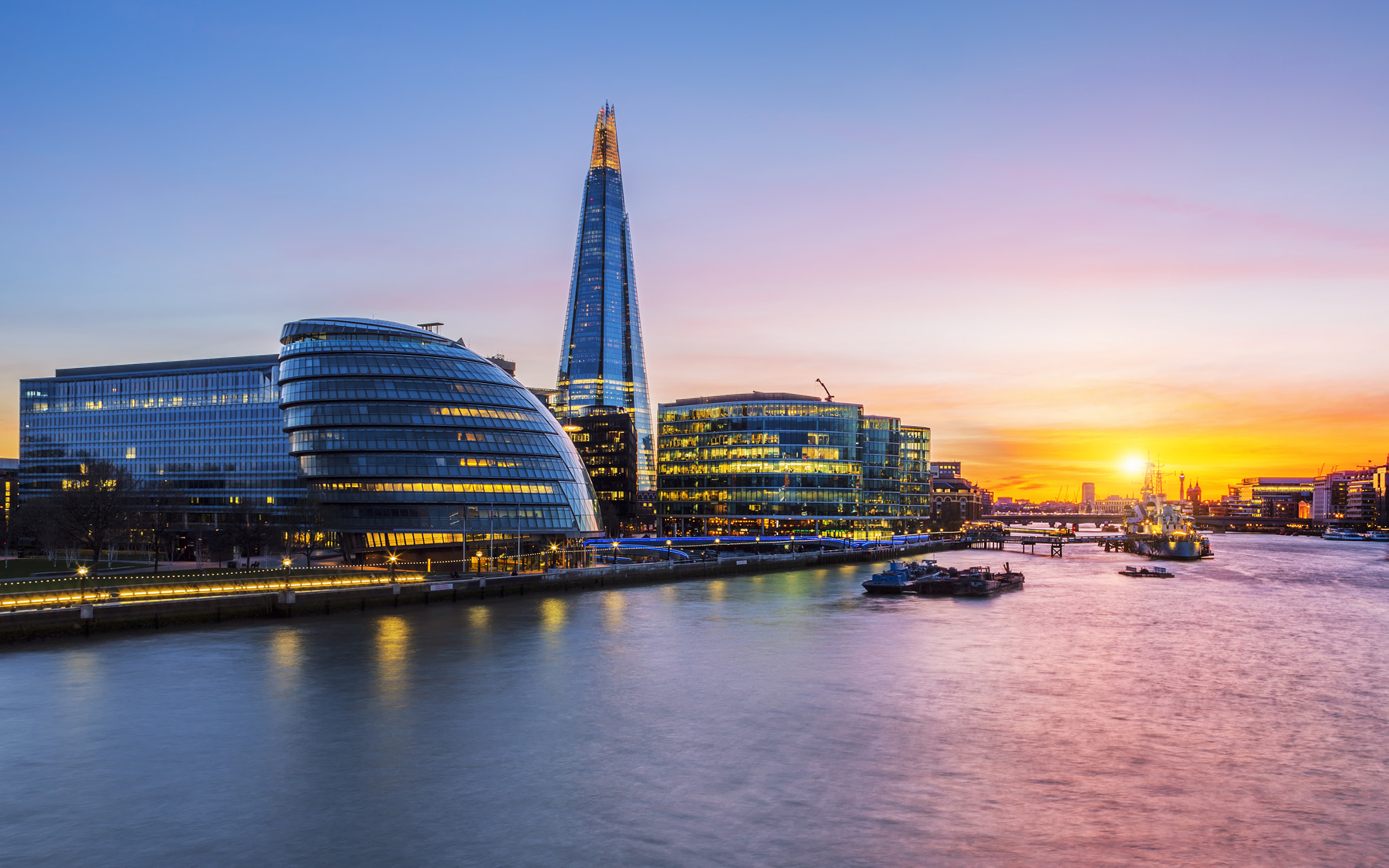 Sunset Panoramic View From The River Thames On New London City Hall Ultra  Hd Wallpapers For Desktop Mobile Phones And Laptop 3840x2400 :  Wallpapers13.com