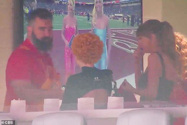 Super Bowl 2024: Taylor Swift introduces Ice Spice to boyfriend Travis Kelce's brother Jason as they mingle inside $1M suite | Daily Mail Online