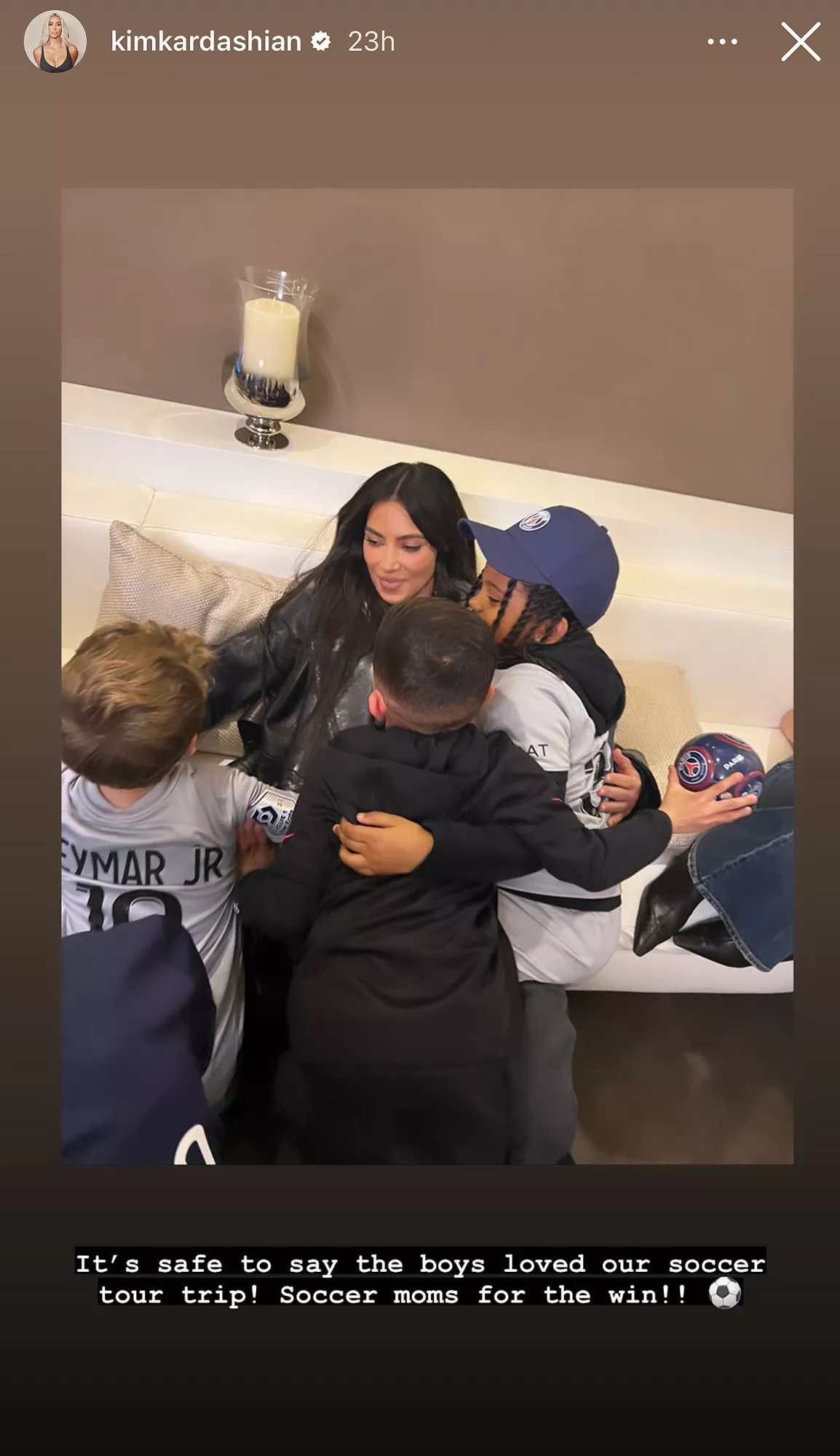 Kim Kardashian Brings Saint West and His Friends to Meet Soccer Star Kylian Mbappe in Paris