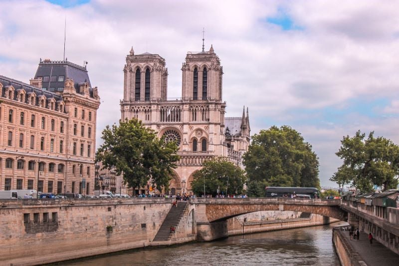 Aerial view of Notre-Dame Cathedral, showcasing its stunning Gothic architecture