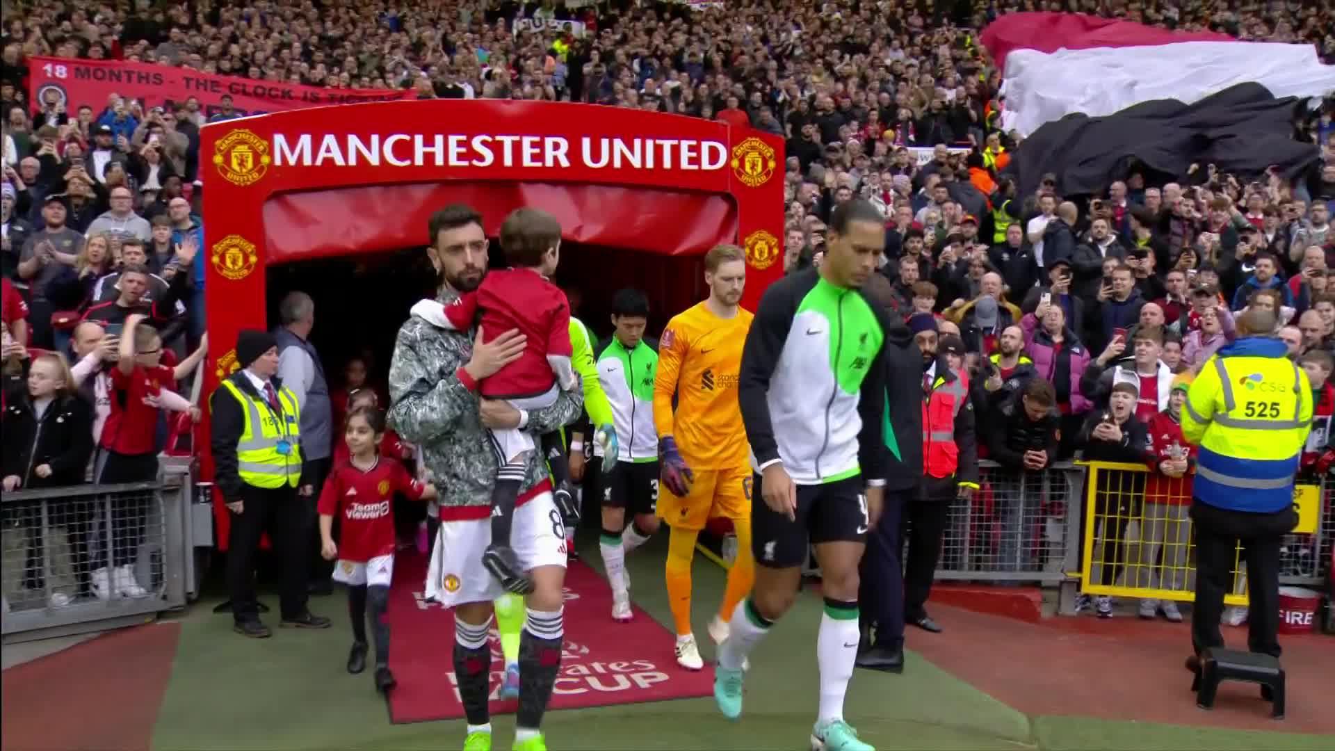 A young mascot was spotted crying in the tunnel before kick-off as Bruno consoled him