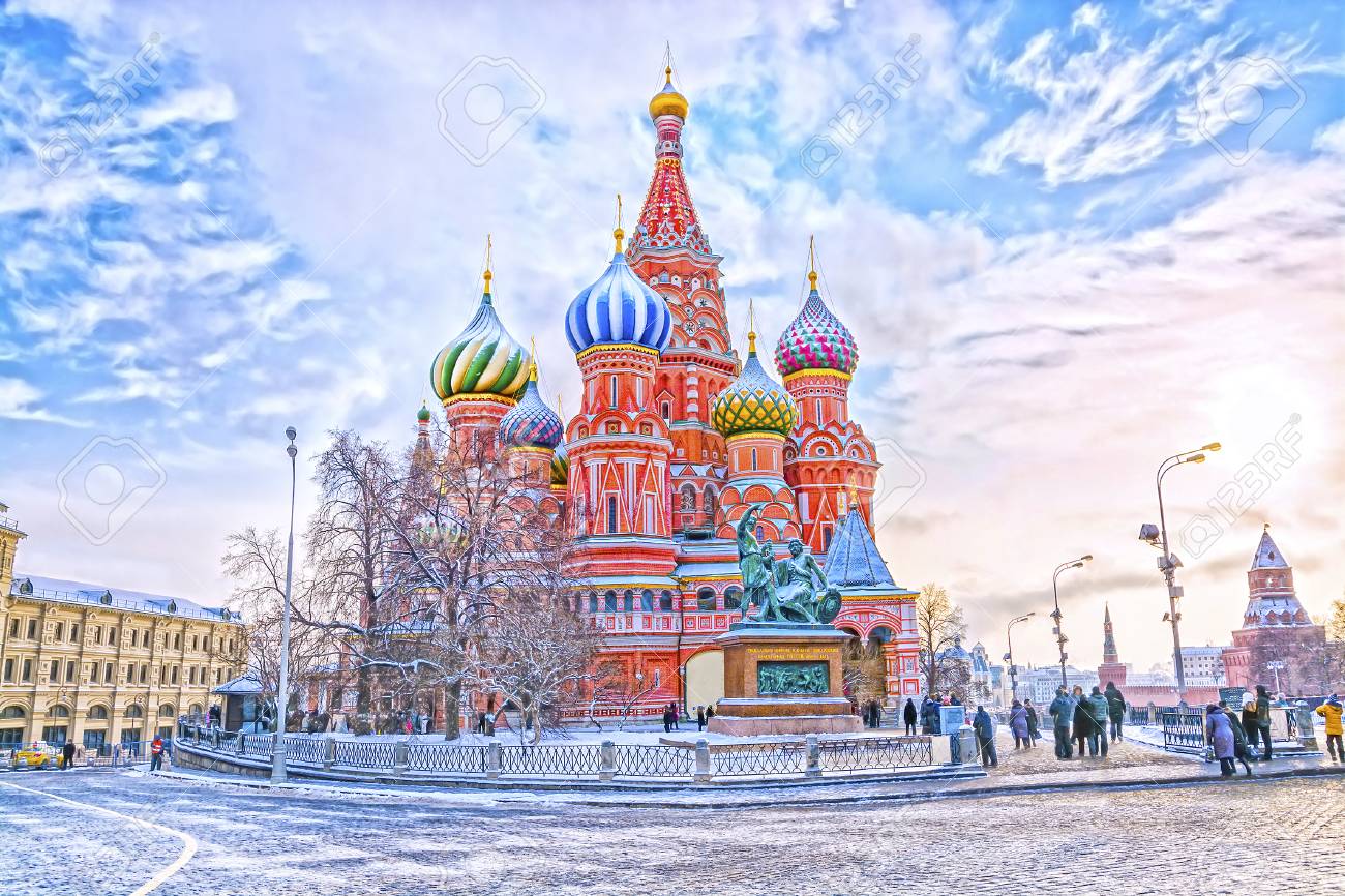 Saint Basil's Cathedral In Red Square In Winter At Sunset, Moscow, Russia.  Stock Photo, Picture and Royalty Free Image. Image 81164838.