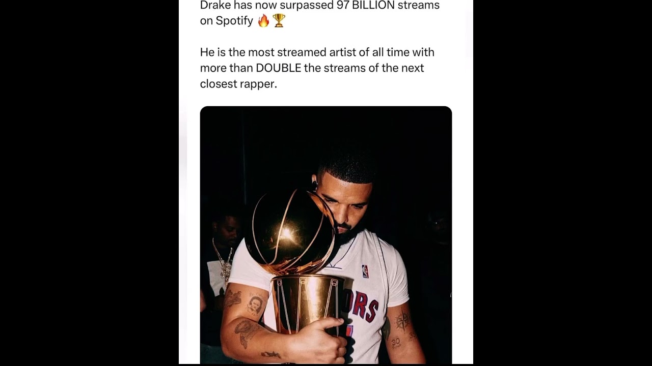 Drake has now surpassed 97 BILLION streams on Spotify. He is the most streamed artist of all time!! - YouTube