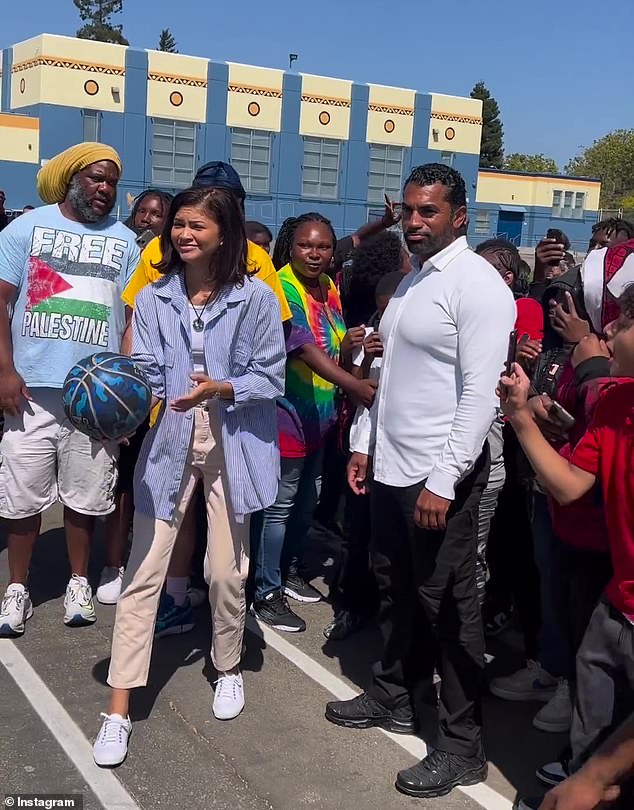 Balling: Hustle actor Elvin Rodriguez also shared a clip of Zendaya doing a trick shot with him on the outdoor court