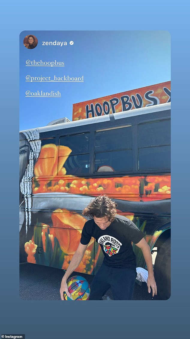 Showing off: The Euphoria star — who recently revealed the real reason why she keeps her relationship with Tom private — also took to her Instagram Story to share a picture of him learning some tricks