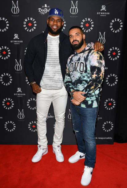 Player Lebron James and Rapper Drake attend the Uninterrupted Canada Launch held at Louis Louis at The St. Regis Toronto on August 02, 2019 in...