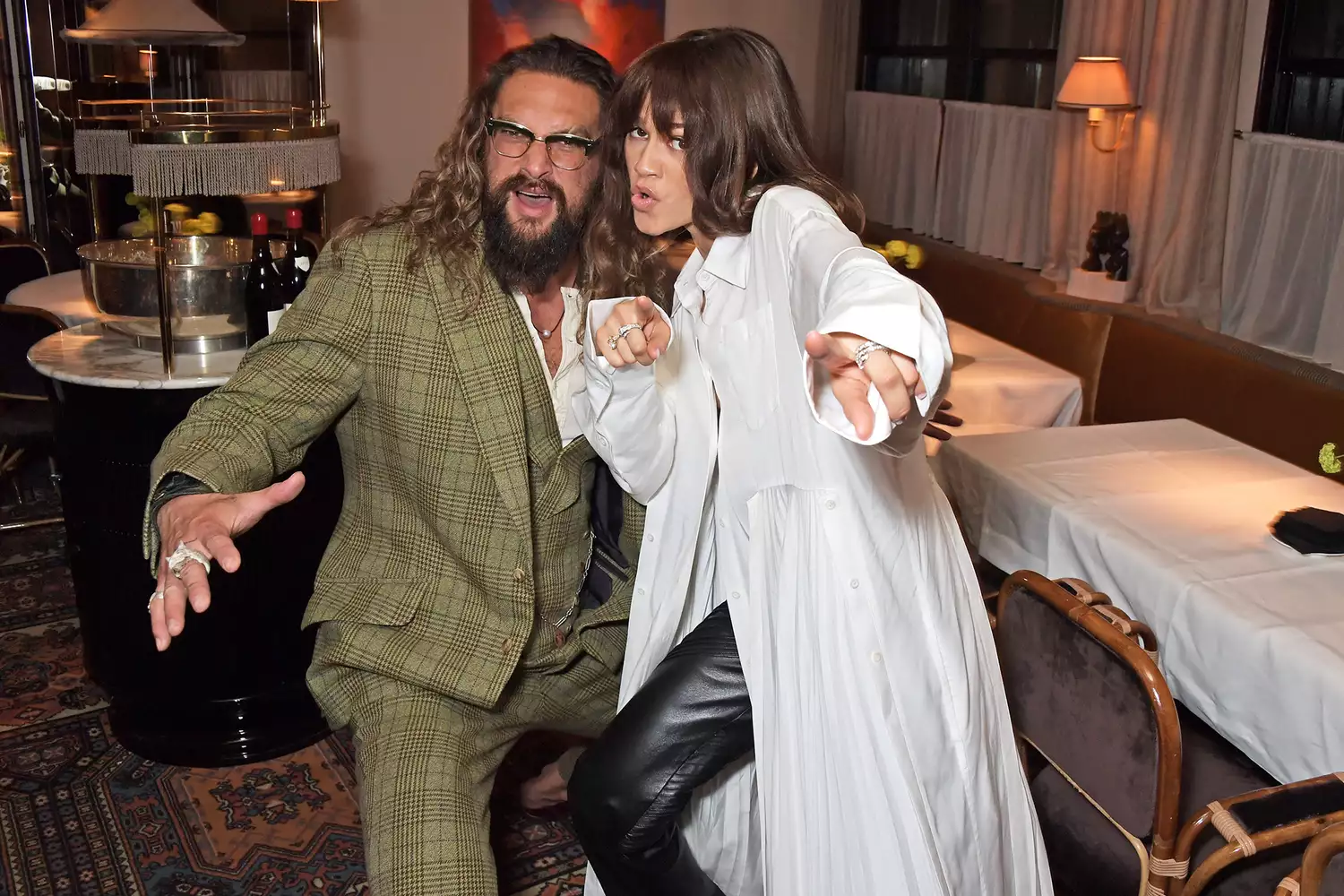 Jason Momoa and Zendaya attend a post-screening cocktail reception for "Dune" hosted by Cary Joji Fukunaga at Louie on October 17, 2021 in London, England.