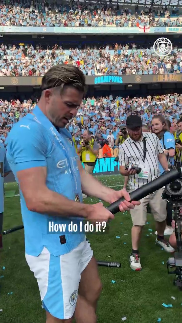 Grealish struggled to use a confetti gun