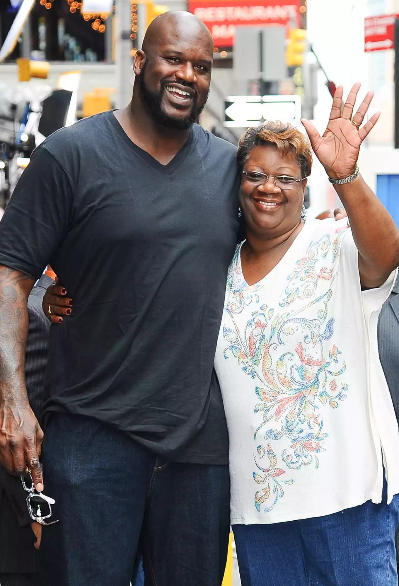 Shaquille O'Neal and his mother Lucille O'Neal are seen outside Good Morning America on August 1, 2013 in New York City. 