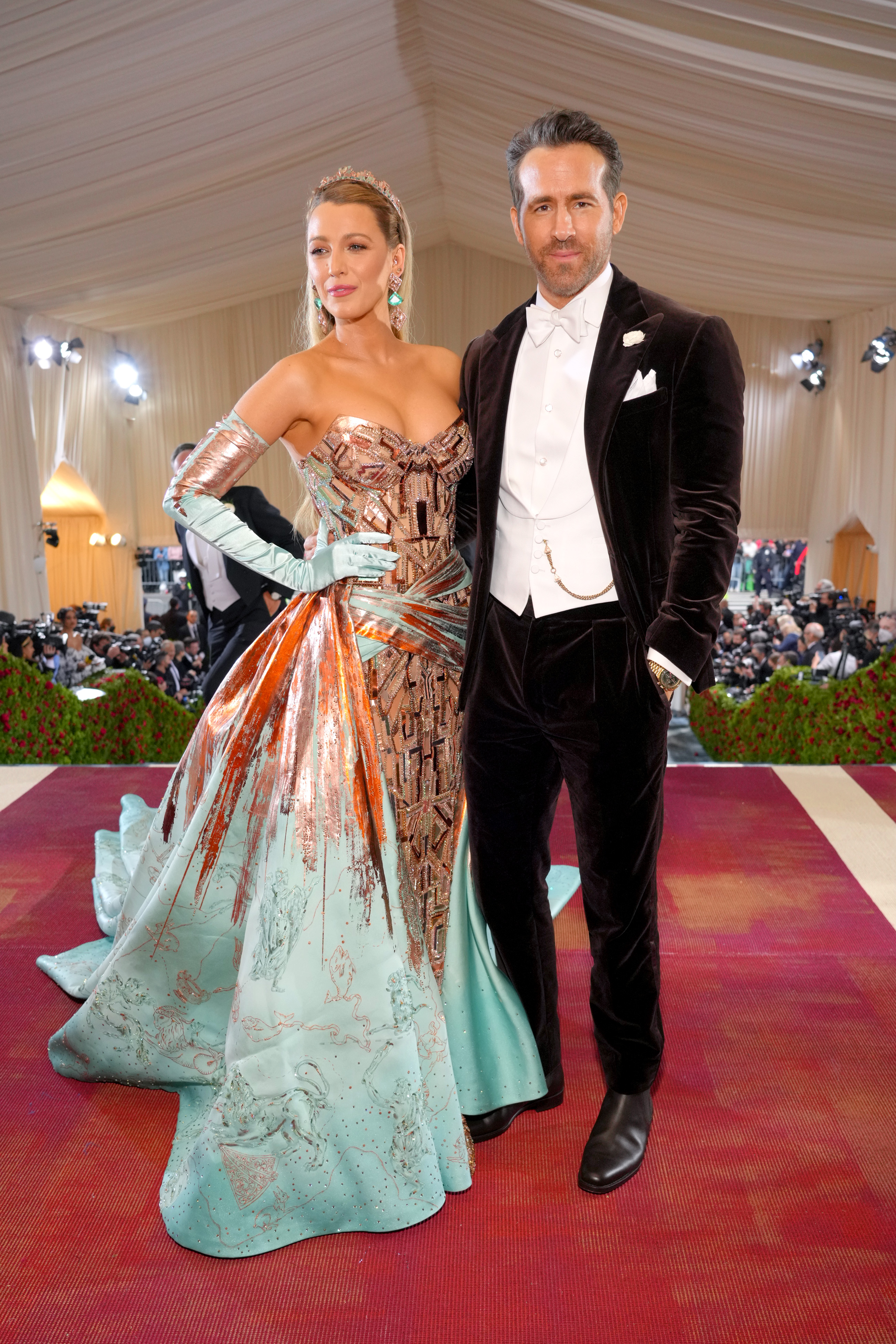 Blake Lively and Ryan Reynolds arrive at the Met Gala celebrating In America: An Anthology of Fashion at The Metropolitan Museum of Art on May 2, 2022, in New York City