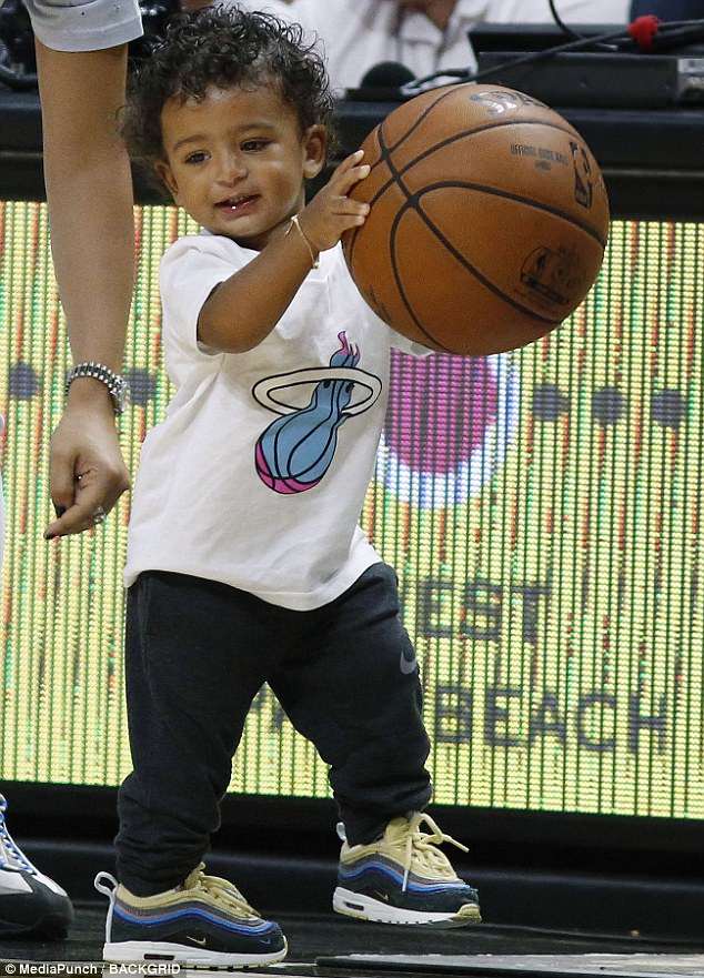 DJ Khaled's son Asahd tries his hand at basketball at Miami Heat game |  Daily Mail Online