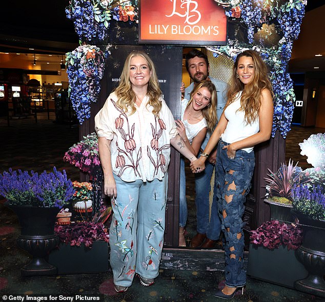 The actress was also joined by (L-R) author Colleen Hoover and co-stars Isabela Ferrer and Brandon Sklenar at the AMC Grapevine Mills 24 movie theatre