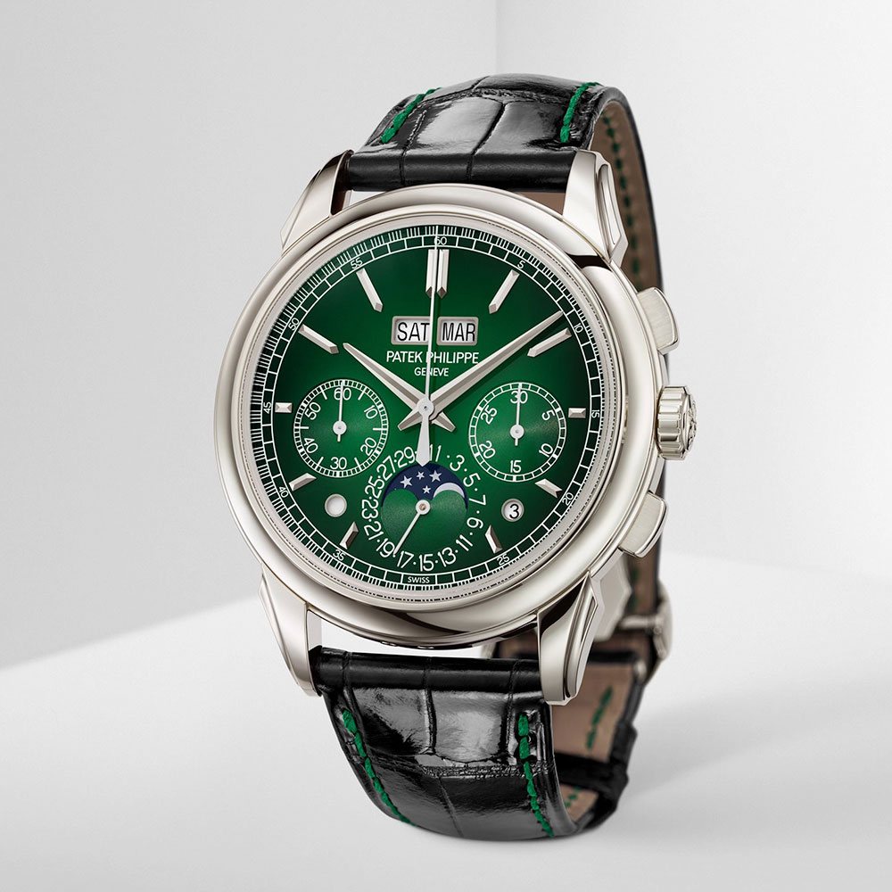 ᐉ Patek Philippe 5270P-014 Perpetual Calendar Chronograph Green Dial  Platinum Watch Price ⇒ Mio Jewelry