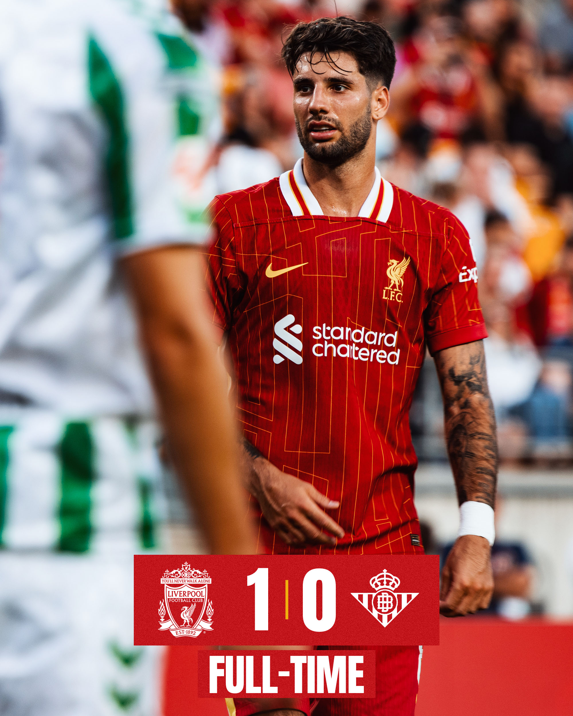 Full-time graphic for Liverpool FC vs Real Betis.

The final score is Liverpool FC 1-0 Real Betis.